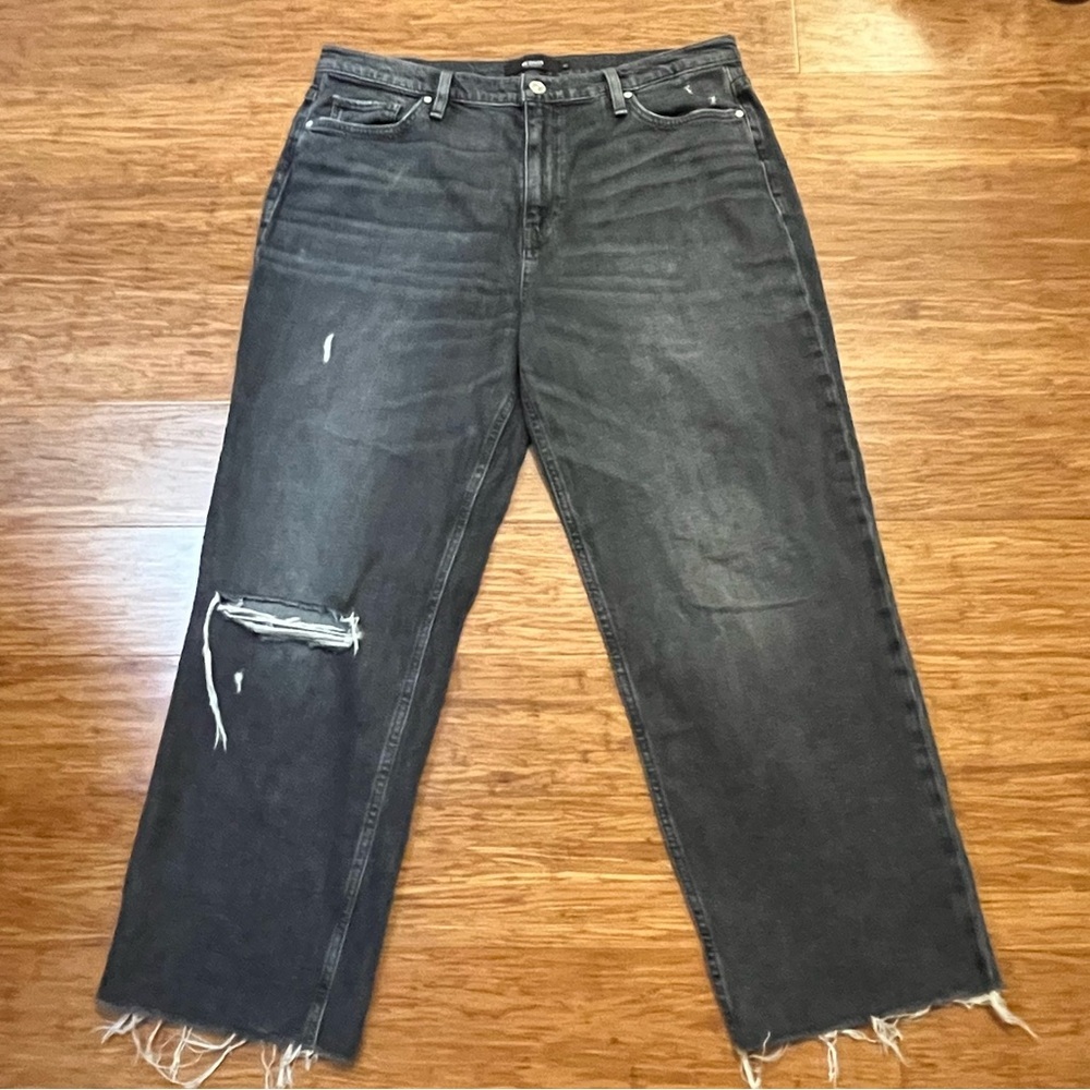 Hudson Charcoal Gray Remi Straight Crop Relaxed Fit Raw Hem Jeans. 33 Waist.
